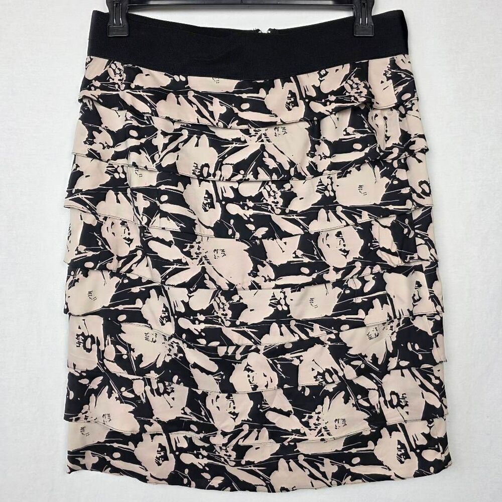 Alfani Tiered Floral Ruffle Skirt Black Beige Size 12